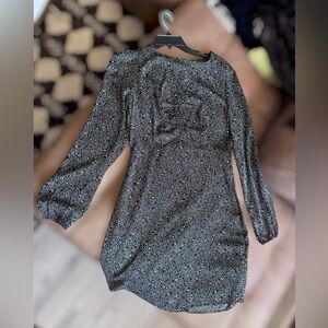 Black White Paisley Mini Dress Long Sleeve Work Casual